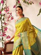 Hiral Fashion Yellow Kanjeevaram Silk Woven Design Saree | Grocsy