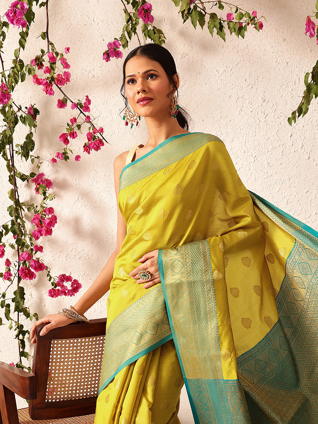 Hiral Fashion Yellow Kanjeevaram Silk Woven Design Saree | Grocsy