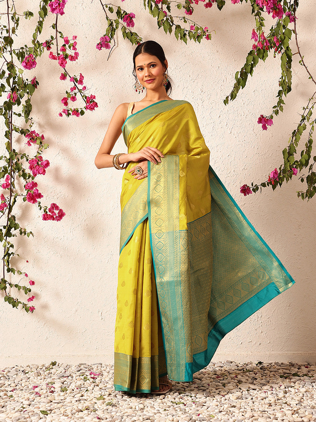 Hiral Fashion Yellow Kanjeevaram Silk Woven Design Saree | Grocsy