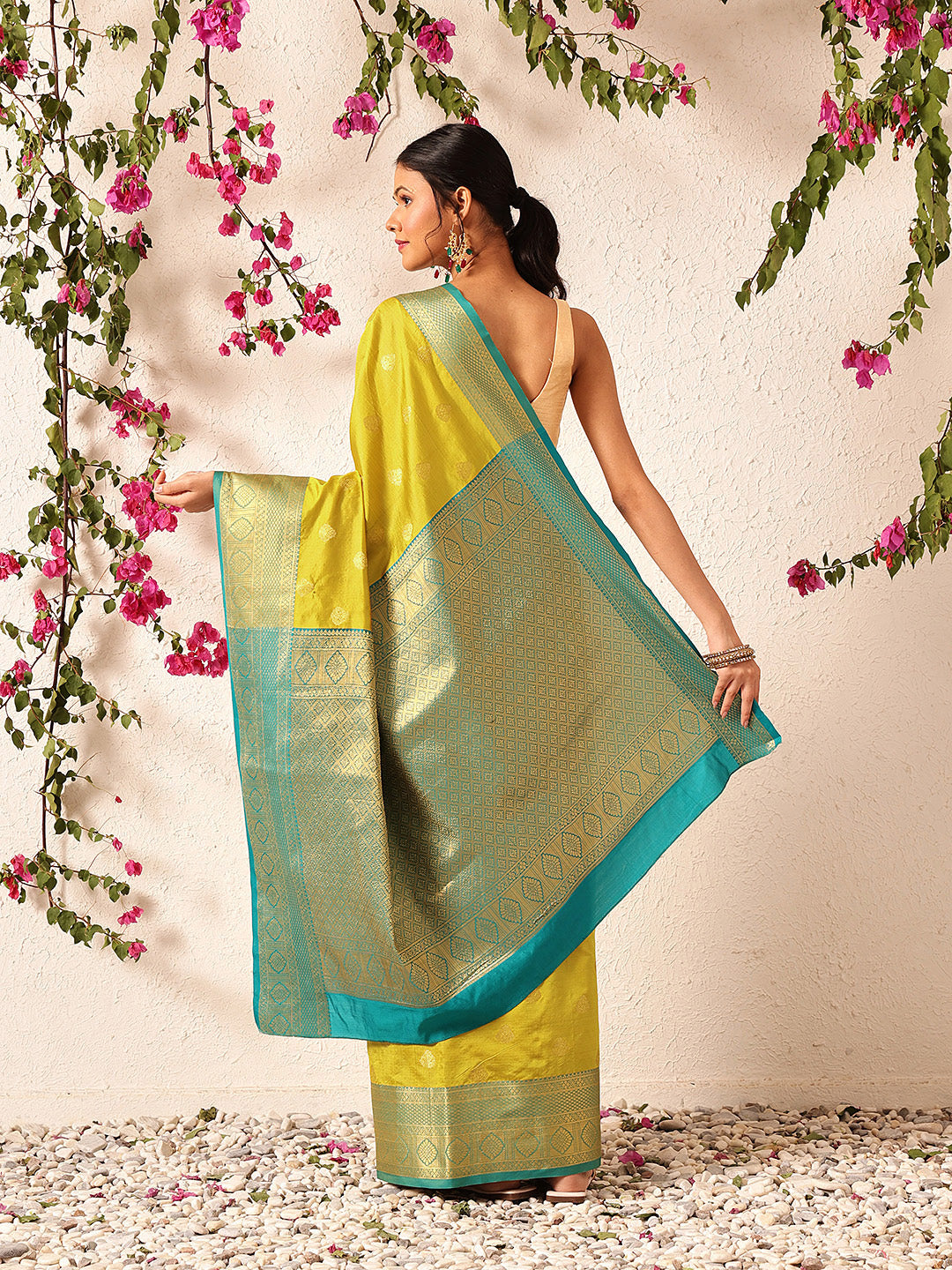 Hiral Fashion Yellow Kanjeevaram Silk Woven Design Saree | Grocsy