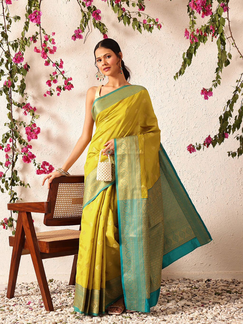 Hiral Fashion Yellow Kanjeevaram Silk Woven Design Saree | Grocsy