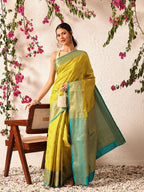 Hiral Fashion Yellow Kanjeevaram Silk Woven Design Saree | Grocsy