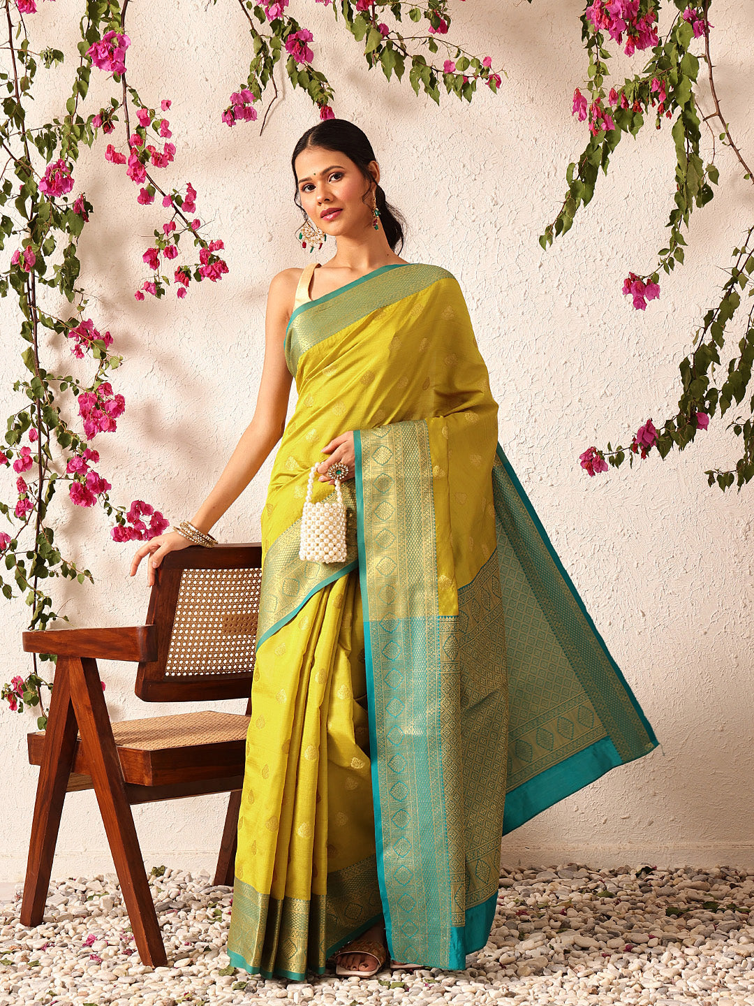 Hiral Fashion Yellow Kanjeevaram Silk Woven Design Saree | Grocsy