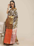 Black Pure Silk Embellished Floral Saree with Unstitched Blouse - Hiral Fashion | Grocsy
