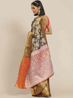 Black Pure Silk Embellished Floral Saree with Unstitched Blouse - Hiral Fashion | Grocsy