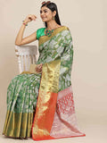 Hiral Fashion Green Banarasi Tissue Silk Floral Zari Woven Saree | Grocsy