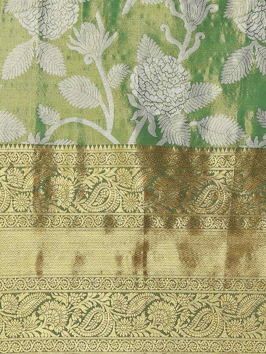 Hiral Fashion Green Banarasi Tissue Silk Floral Zari Woven Saree | Grocsy