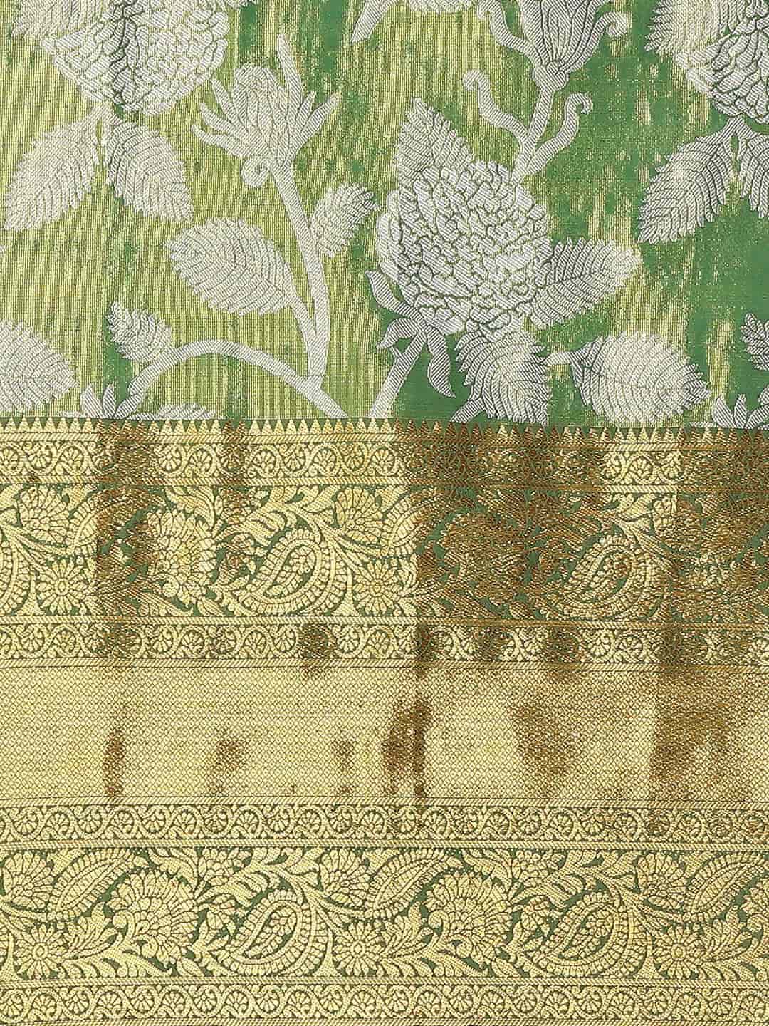 Hiral Fashion Green Banarasi Tissue Silk Floral Zari Woven Saree | Grocsy