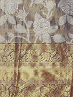 Navy Blue Pure Silk Embellished Floral Saree with Unstitched Blouse - Hiral Fashion | Grocsy
