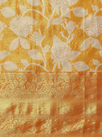 Hiral Fashion Orange Banarasi Tissue Silk Floral Zari Woven Saree | Grocsy