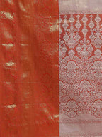 Hiral Fashion Orange Banarasi Tissue Silk Floral Zari Woven Saree | Grocsy