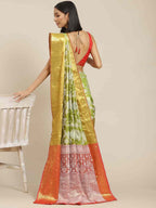 Hiral Fashion Green Banarasi Tissue Silk Floral Zari Woven Saree | Grocsy
