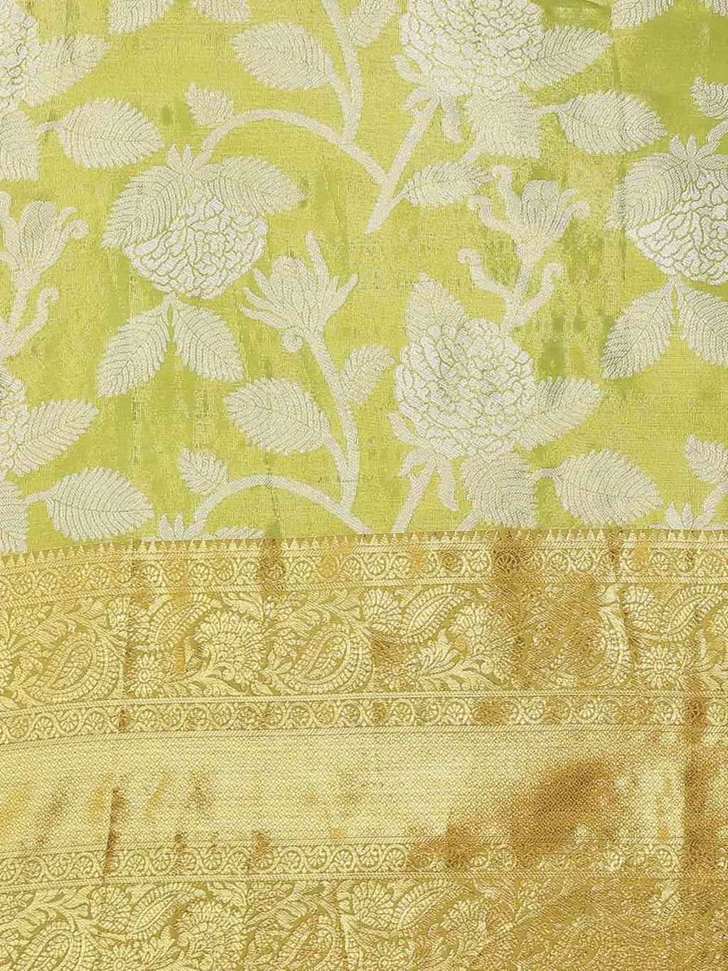 Hiral Fashion Green Banarasi Tissue Silk Floral Zari Woven Saree | Grocsy