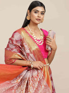 Hiral Fashion Pink Banarasi Tissue Silk Floral Zari Woven Saree | Grocsy
