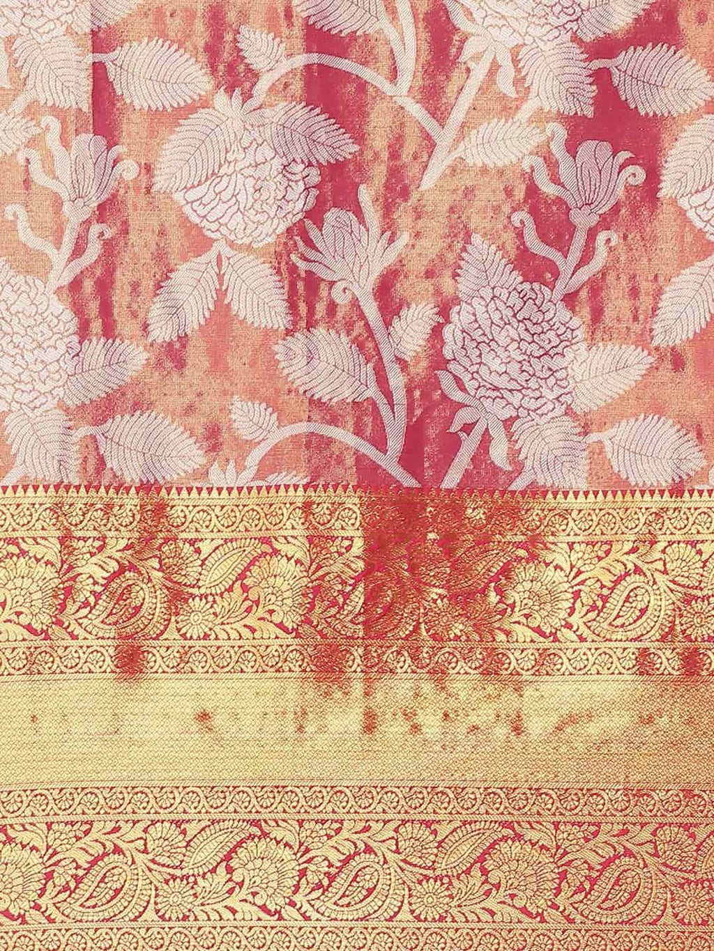 Hiral Fashion Pink Banarasi Tissue Silk Floral Zari Woven Saree | Grocsy