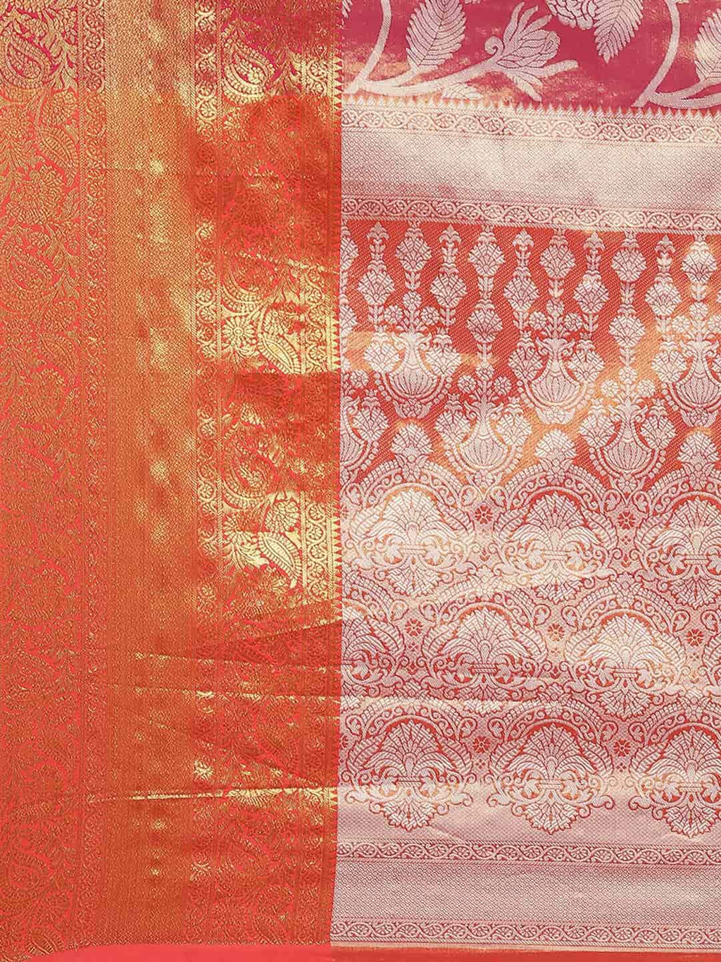 Hiral Fashion Pink Banarasi Tissue Silk Floral Zari Woven Saree | Grocsy