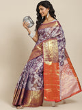 Hiral Fashion Purple Banarasi Tissue Silk Floral Zari Woven Saree | Grocsy