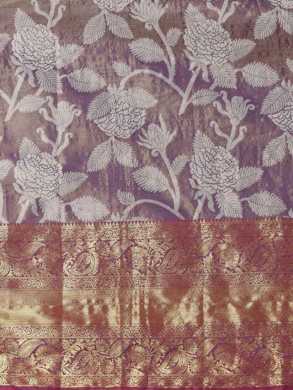 Hiral Fashion Purple Banarasi Tissue Silk Floral Zari Woven Saree | Grocsy