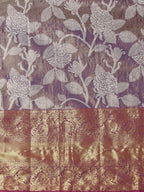 Hiral Fashion Purple Banarasi Tissue Silk Floral Zari Woven Saree | Grocsy
