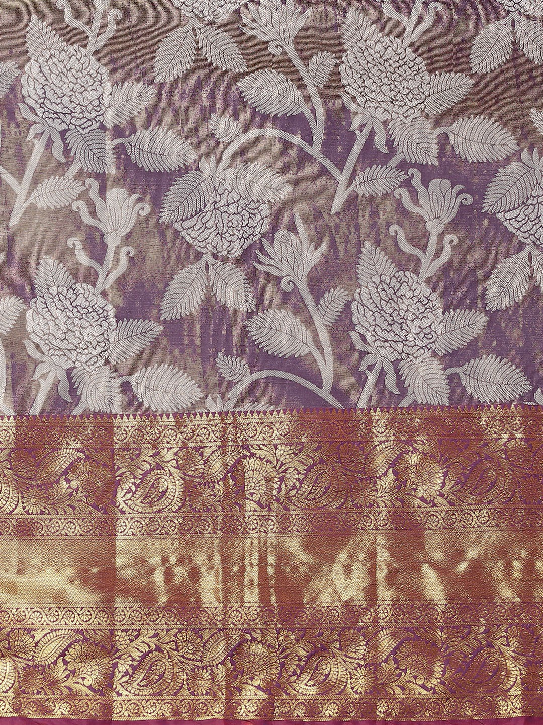 Hiral Fashion Purple Banarasi Tissue Silk Floral Zari Woven Saree | Grocsy