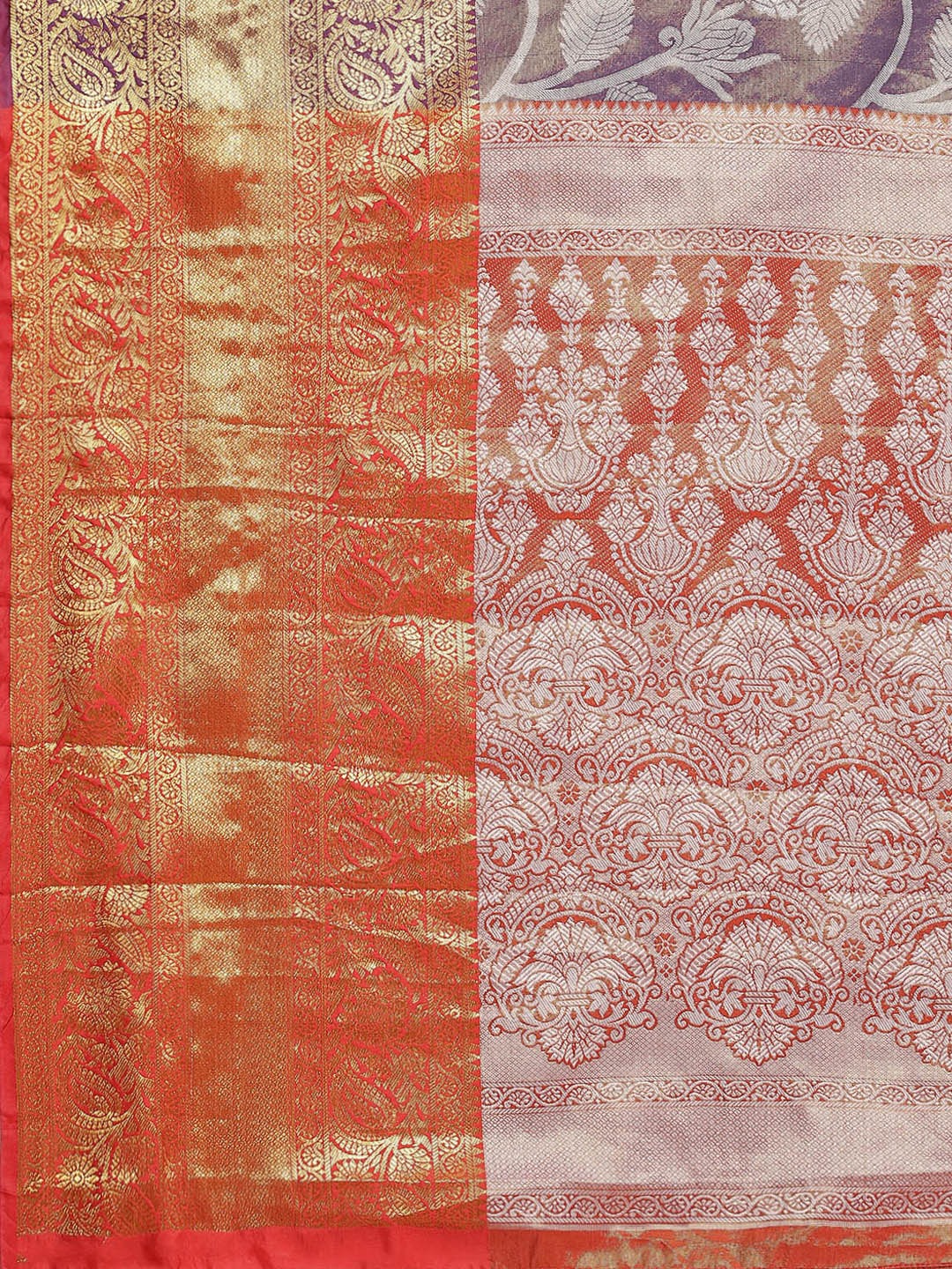Hiral Fashion Purple Banarasi Tissue Silk Floral Zari Woven Saree | Grocsy
