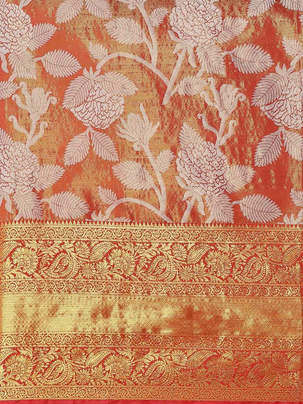 Red Pure Silk Embellished Floral Saree with Unstitched Blouse - Hiral Fashion | Grocsy