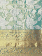 Turquoise Pure Silk Embellished Floral Saree with Unstitched Blouse - Hiral Fashion | Grocsy