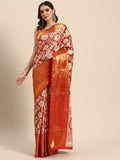 Orange Tissue Silk Woven Zari Design Floral Saree with Unstitched Blouse - Hiral Fashion | Grocsy