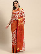 Orange Tissue Silk Woven Zari Design Floral Saree with Unstitched Blouse - Hiral Fashion | Grocsy