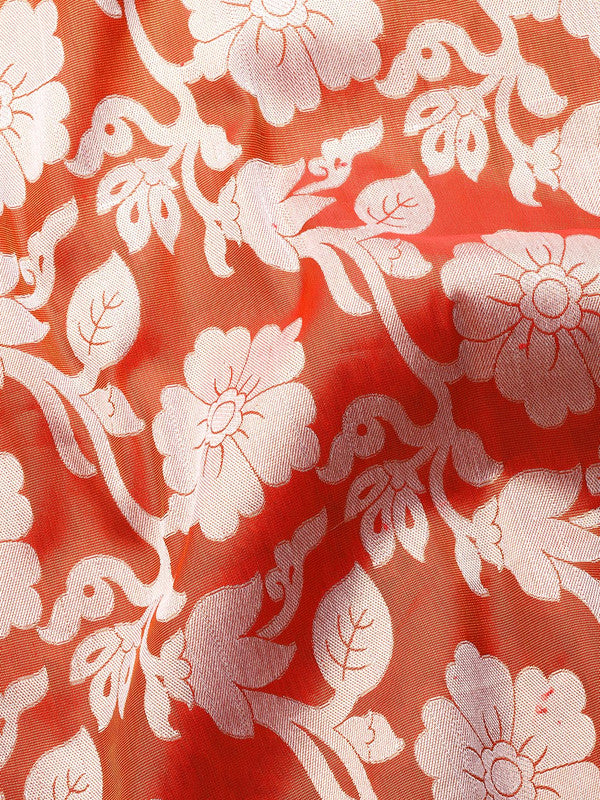 Orange Tissue Silk Woven Zari Design Floral Saree with Unstitched Blouse - Hiral Fashion | Grocsy