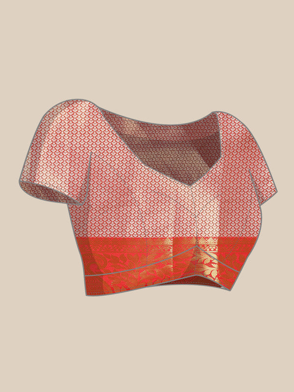 Orange Tissue Silk Woven Zari Design Floral Saree with Unstitched Blouse - Hiral Fashion | Grocsy