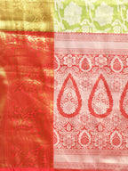 Green Tissue Silk Woven Zari Design Floral Saree with Unstitched Blouse - Hiral Fashion | Grocsy