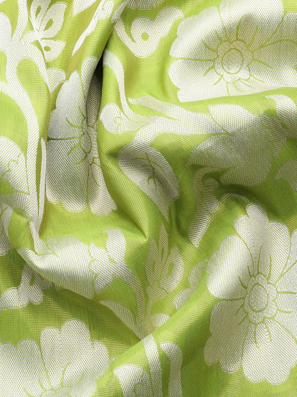 Green Tissue Silk Woven Zari Design Floral Saree with Unstitched Blouse - Hiral Fashion | Grocsy