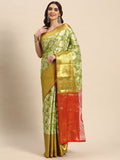 Green Tissue Silk Woven Zari Design Floral Saree with Unstitched Blouse - Hiral Fashion | Grocsy