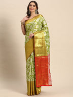 Green Tissue Silk Woven Zari Design Floral Saree with Unstitched Blouse - Hiral Fashion | Grocsy