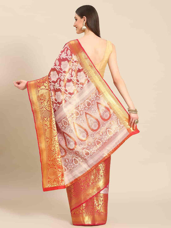 Pink Tissue Silk Woven Zari Design Floral Saree with Unstitched Blouse - Hiral Fashion | Grocsy