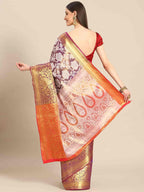 Purple Tissue Silk Woven Zari Design Floral Saree with Unstitched Blouse - Hiral Fashion | Grocsy
