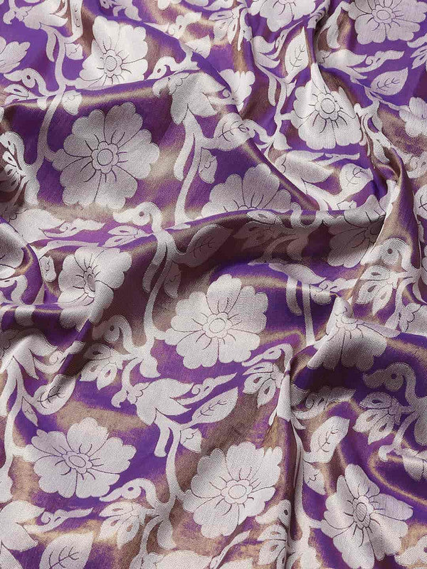 Purple Tissue Silk Woven Zari Design Floral Saree with Unstitched Blouse - Hiral Fashion | Grocsy