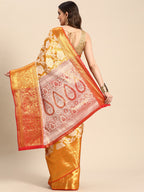 Yellow Tissue Silk Woven Zari Design Floral Saree with Unstitched Blouse - Hiral Fashion | Grocsy