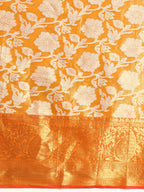 Yellow Tissue Silk Woven Zari Design Floral Saree with Unstitched Blouse - Hiral Fashion | Grocsy