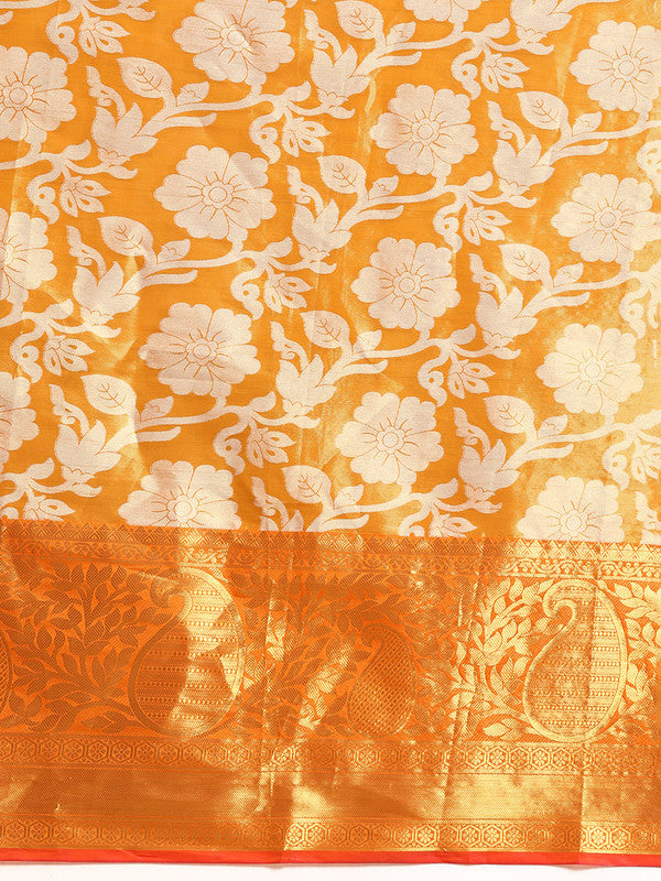 Yellow Tissue Silk Woven Zari Design Floral Saree with Unstitched Blouse - Hiral Fashion | Grocsy