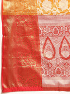 Yellow Tissue Silk Woven Zari Design Floral Saree with Unstitched Blouse - Hiral Fashion | Grocsy