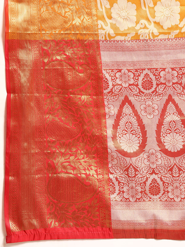 Yellow Tissue Silk Woven Zari Design Floral Saree with Unstitched Blouse - Hiral Fashion | Grocsy