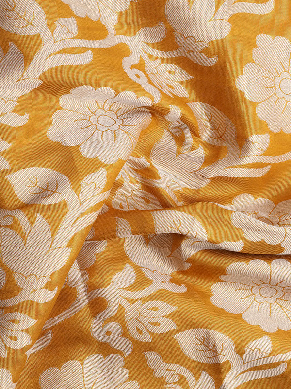 Yellow Tissue Silk Woven Zari Design Floral Saree with Unstitched Blouse - Hiral Fashion | Grocsy
