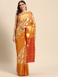 Yellow Tissue Silk Woven Zari Design Floral Saree with Unstitched Blouse - Hiral Fashion | Grocsy