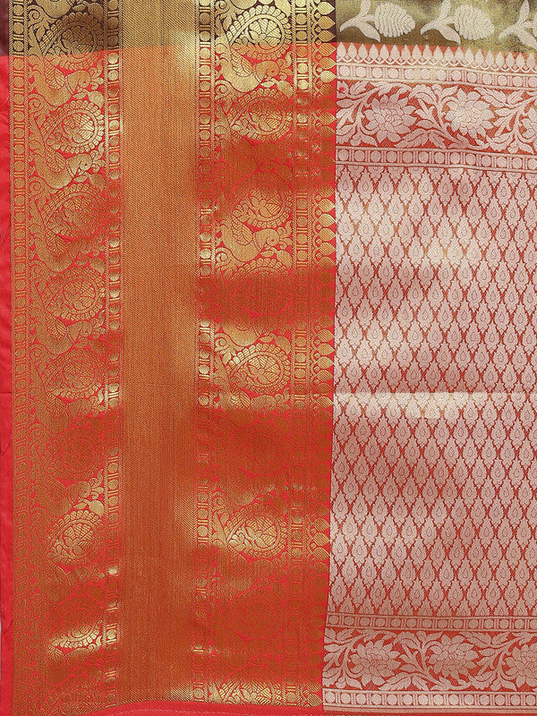 Black Brocade Woven Zari Design Floral Saree with Unstitched Blouse - Hiral Fashion | Grocsy