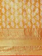 Mustard Brocade Woven Zari Design Floral Saree with Unstitched Blouse - Hiral Fashion | Grocsy