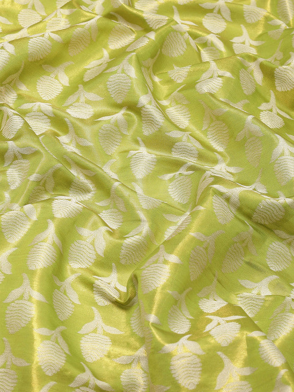 Green Brocade Woven Zari Design Floral Saree with Unstitched Blouse - Hiral Fashion | Grocsy