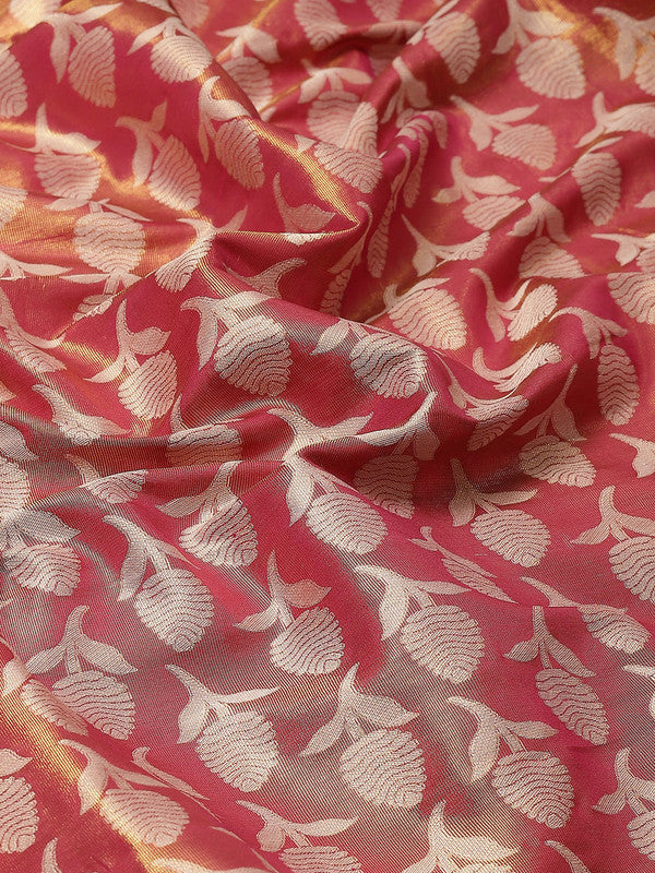 Pink Brocade Woven Zari Design Floral Saree with Unstitched Blouse - Hiral Fashion | Grocsy