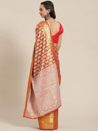 Red Brocade Woven Zari Design Floral Saree with Unstitched Blouse - Hiral Fashion | Grocsy
